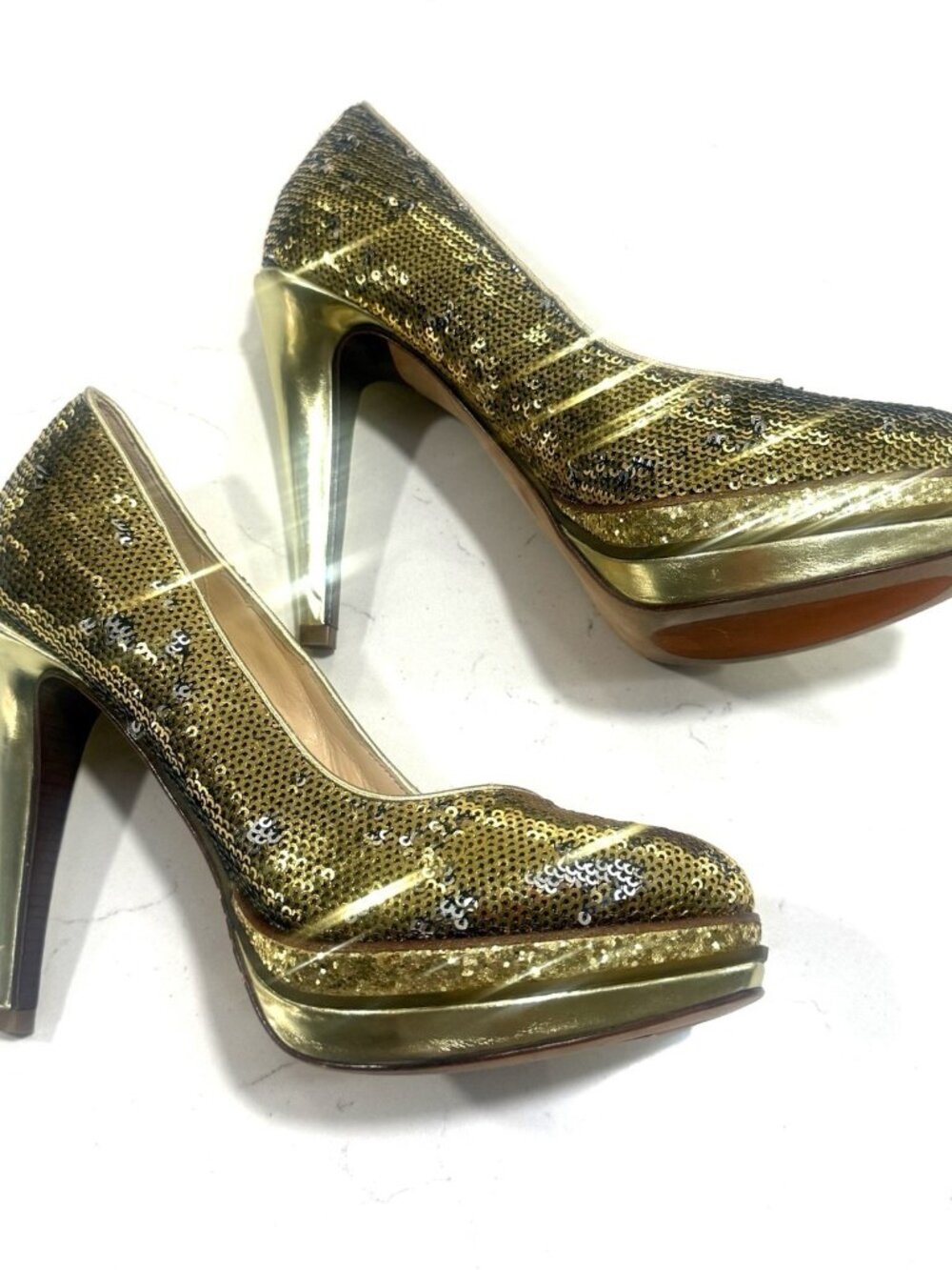 Cole Haan NikeAir Platform Chelsea Pump Gold Sequin Shoes Sz 7.5
